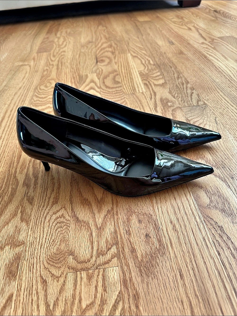 Zara Pointed-Toe Patent Heels in Black